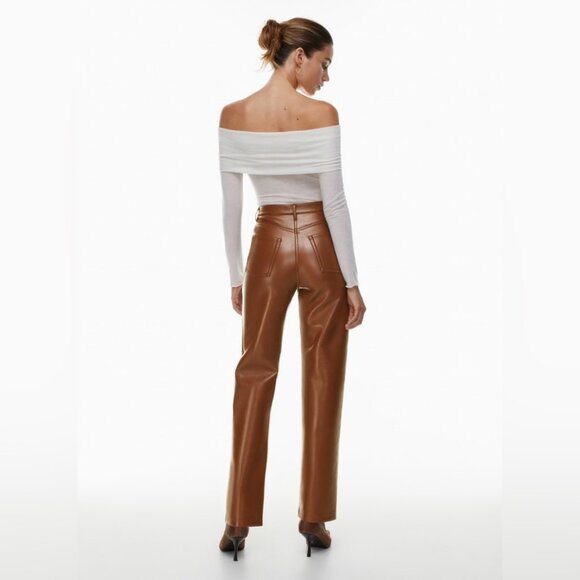 Aritzia Wilfred Melina Pant in Japanese vegan leather congac tan size 6 - Picture 3 of 8